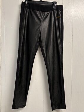 Michael Michael Kors Black Faux Leather Front Panel Dress Pants